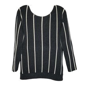 Banana Republic Size L Pullover Boat Neck Striped Soft Merino Wool Blend Gray